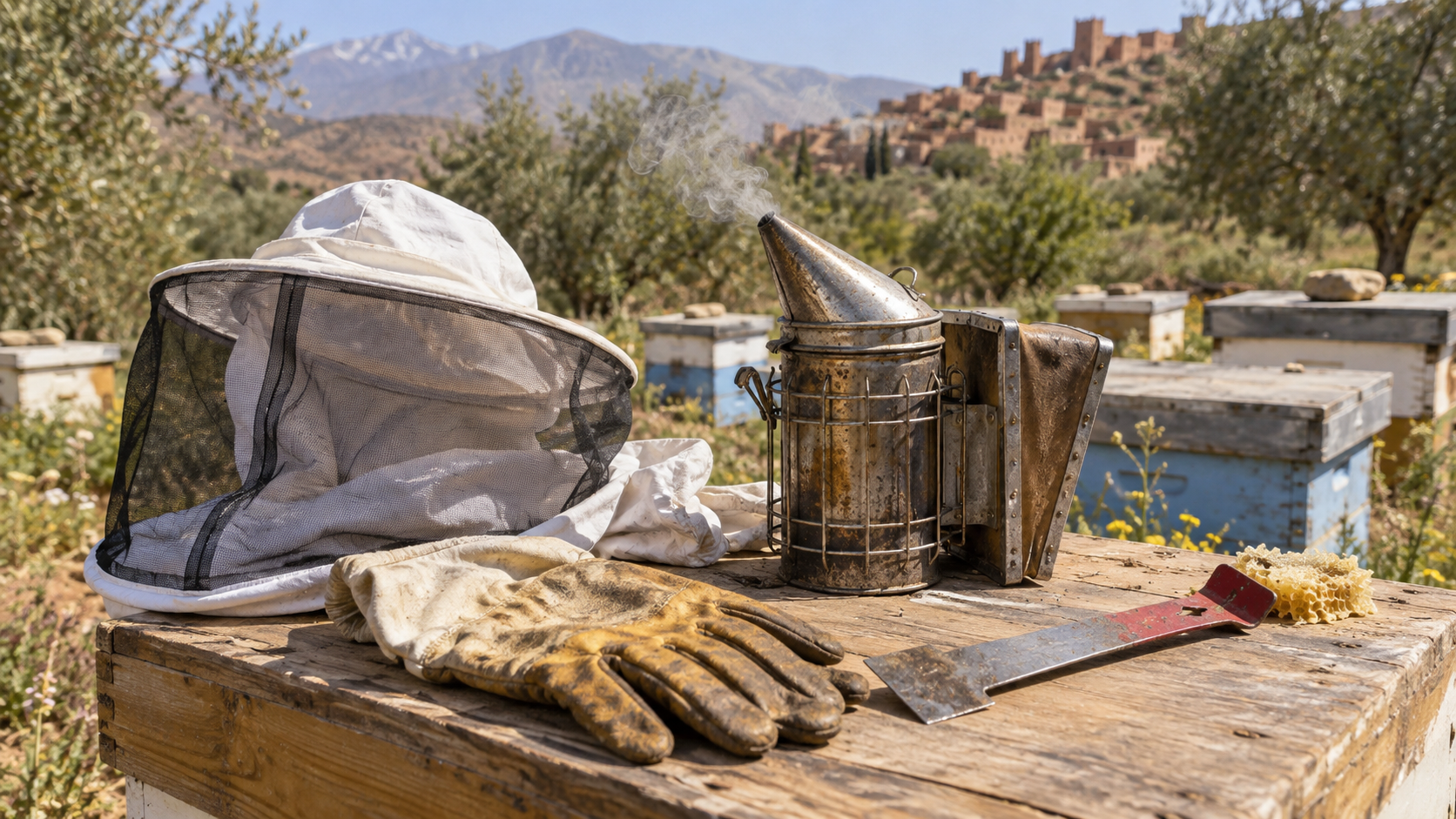 أدوات أساسية لمشروع تربية النحل قرب خلايا النحل