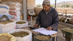 حساب تكلفة العلف في مشروع تربية صغير باستخدام ميزان ودفتر