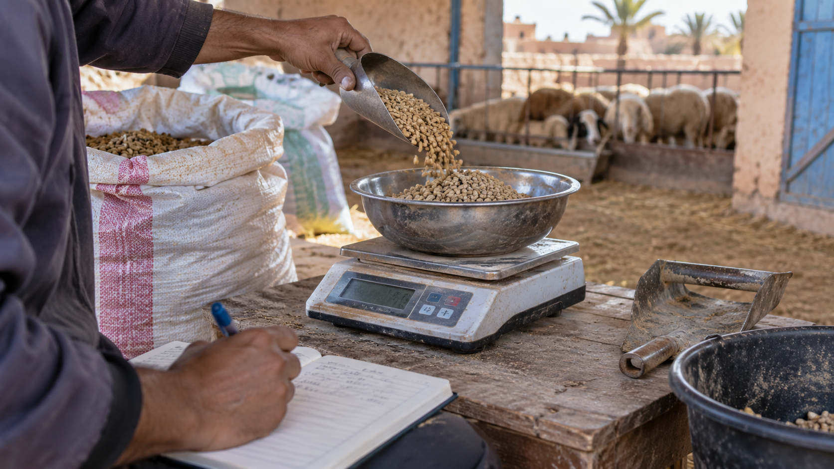 قياس كمية العلف وتسجيل الملاحظات داخل مشروع صغير